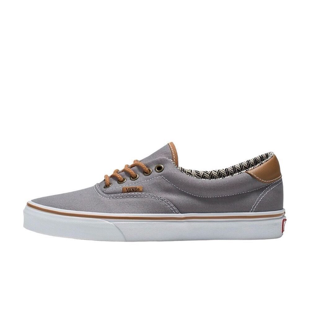 Vans Gray Canvas Low Top Sneakers with Tan Accents